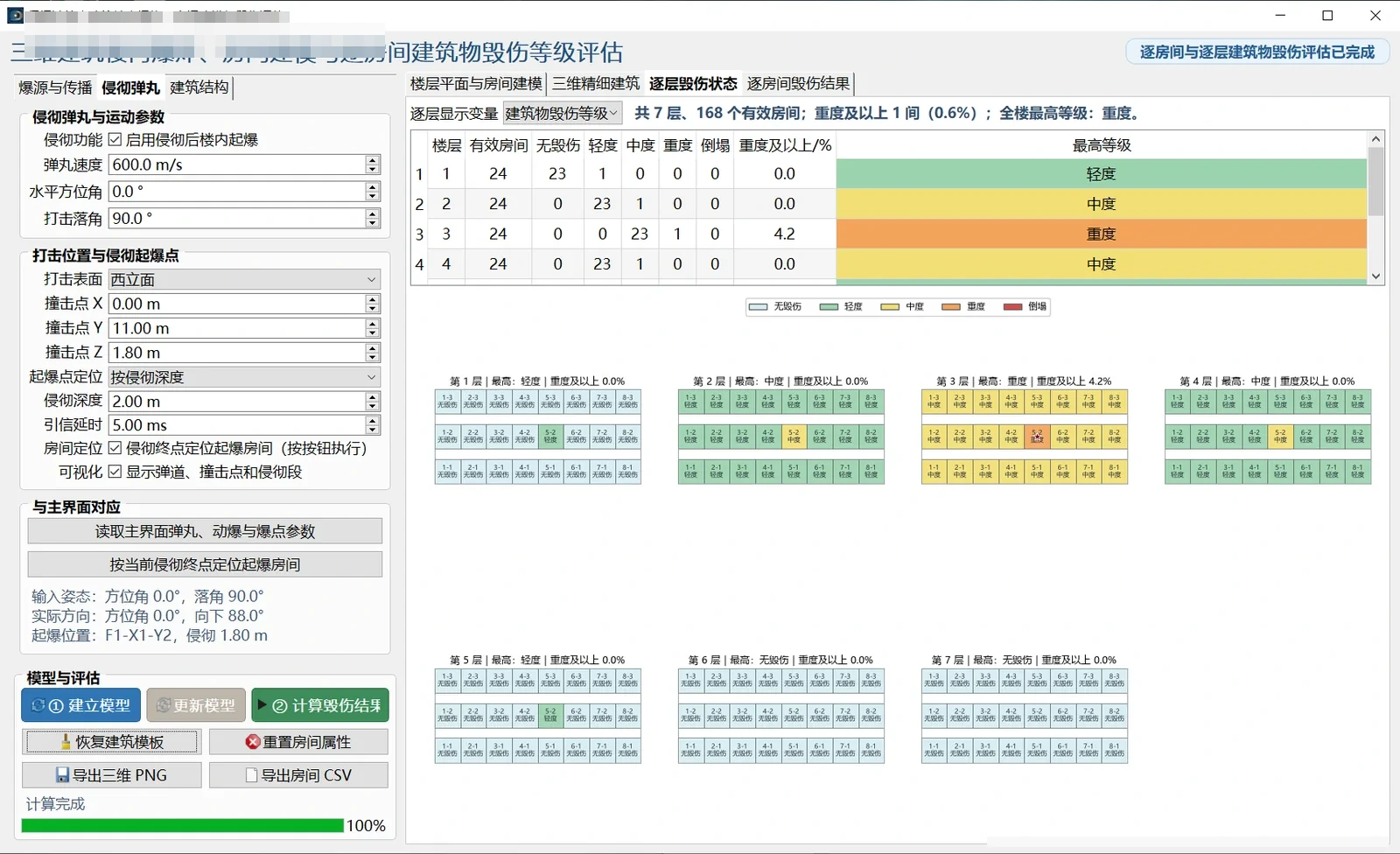 每层毁伤等级